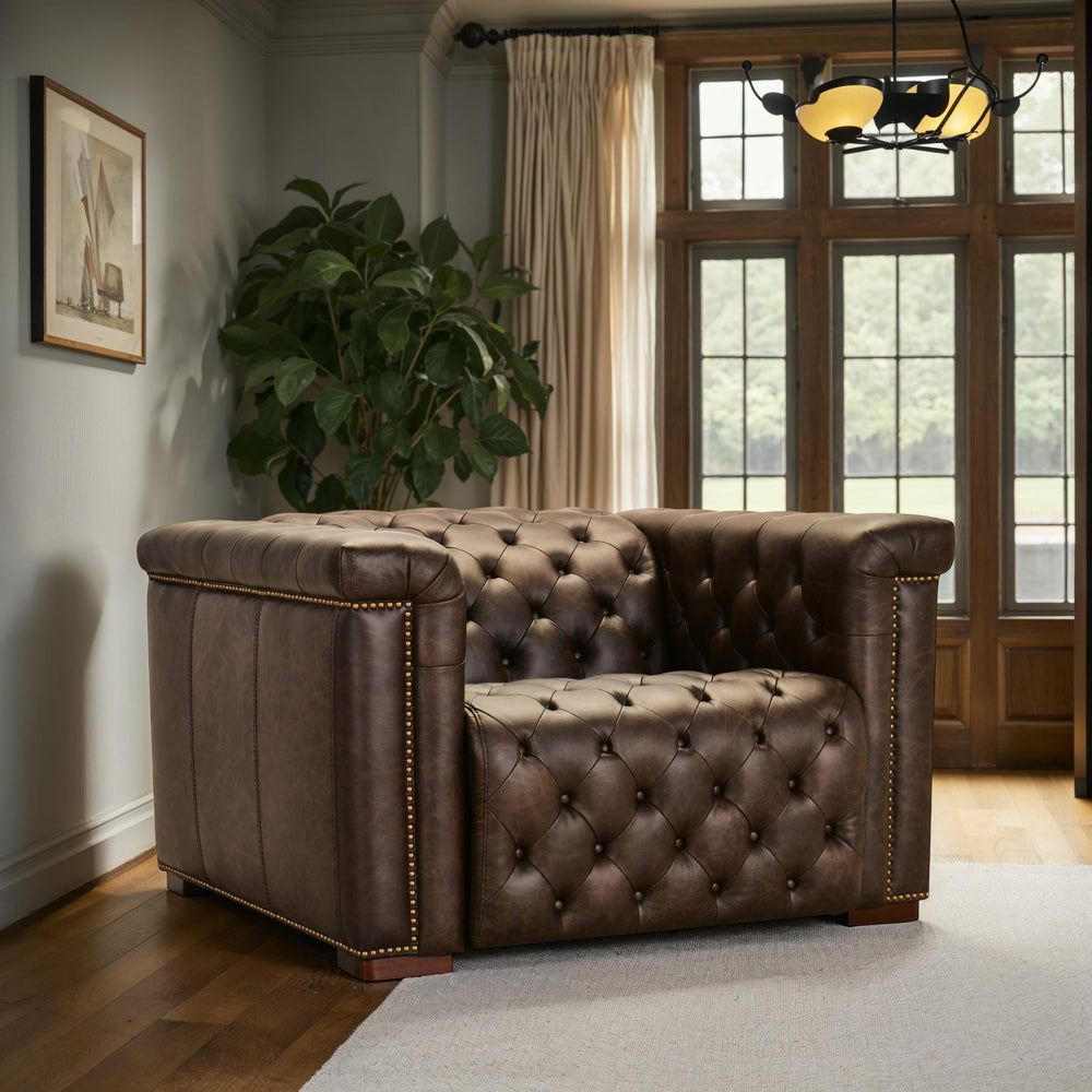 Savion Grandier Leather Power Recliner in Saddlewood West