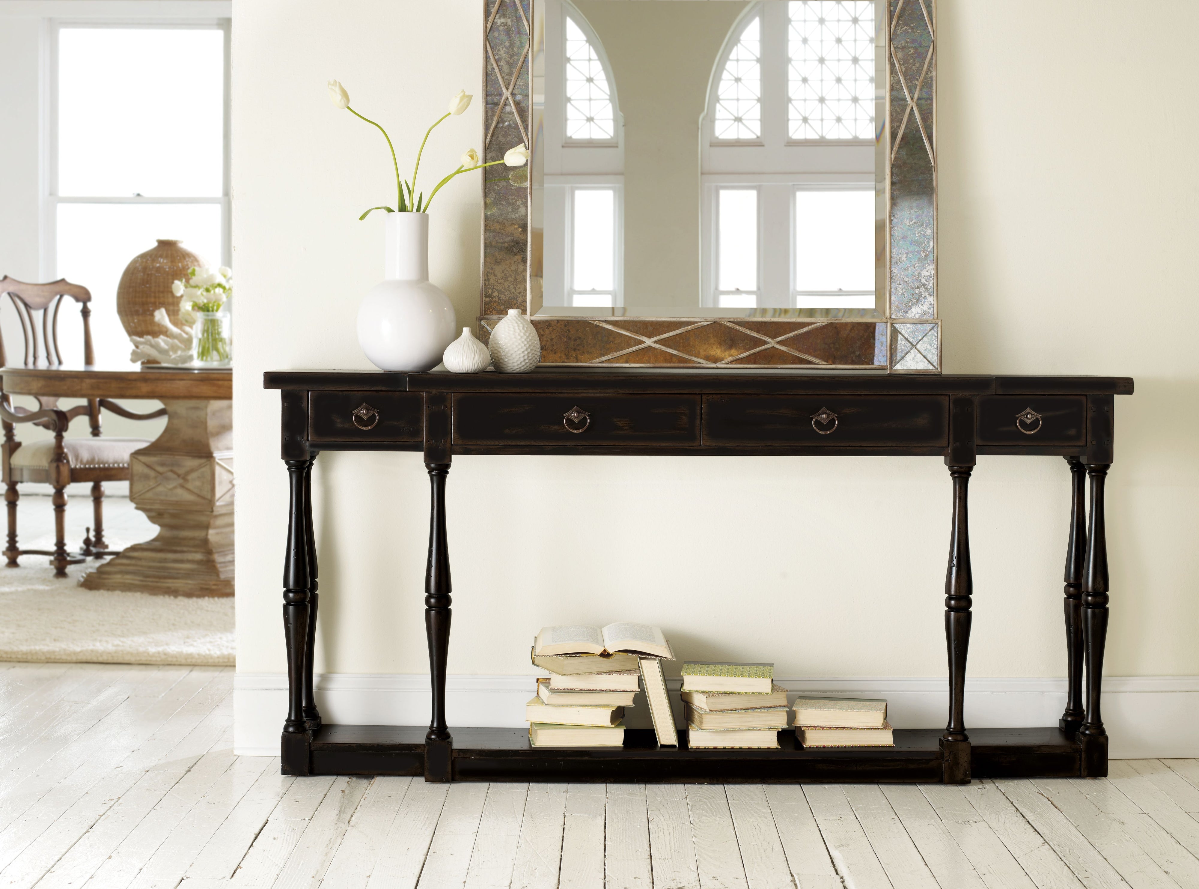 Sanctuary Four-Drawer Thin Console in Ebony