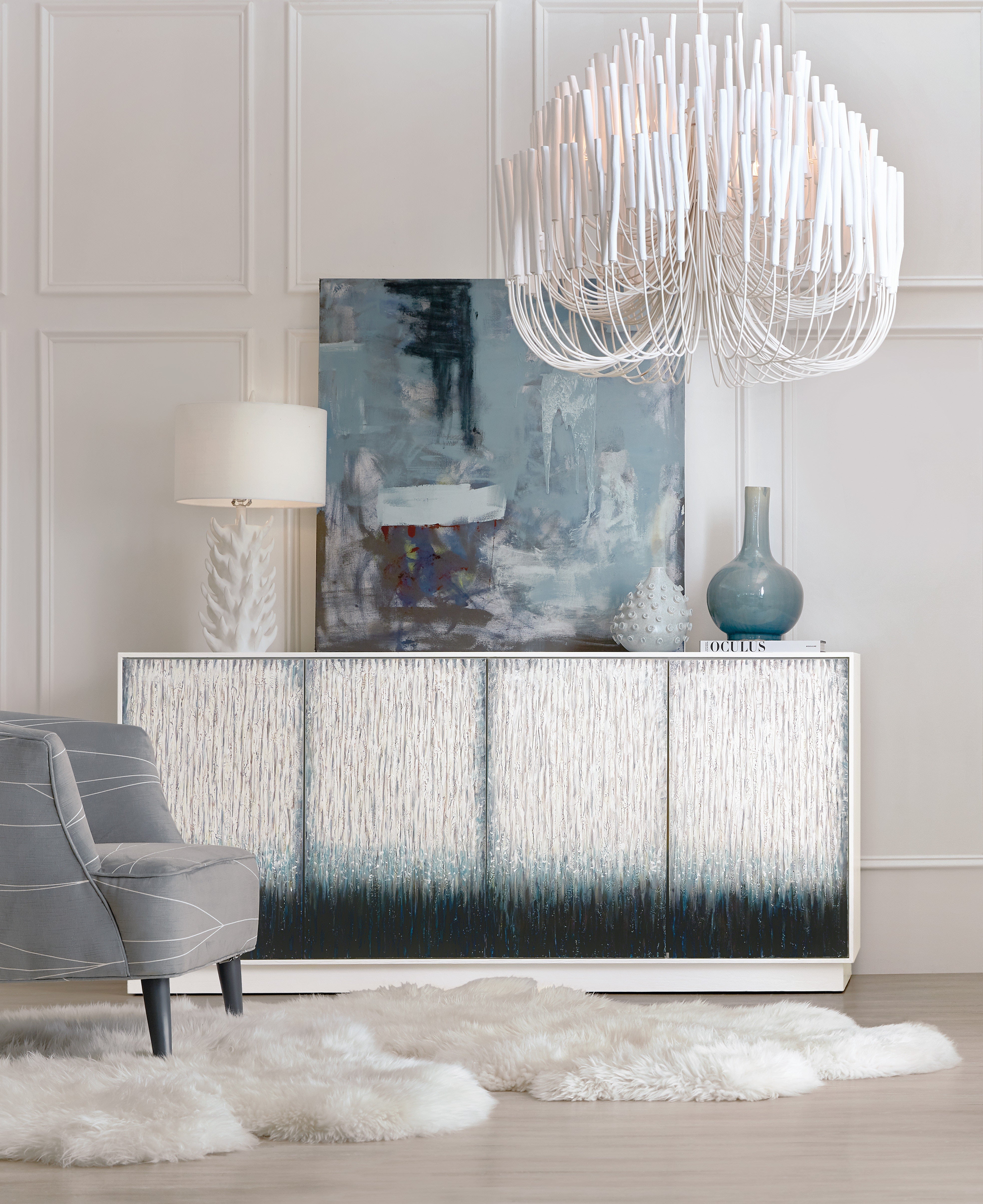Mediterranean Entertainment Credenza – White & Blue Ombre