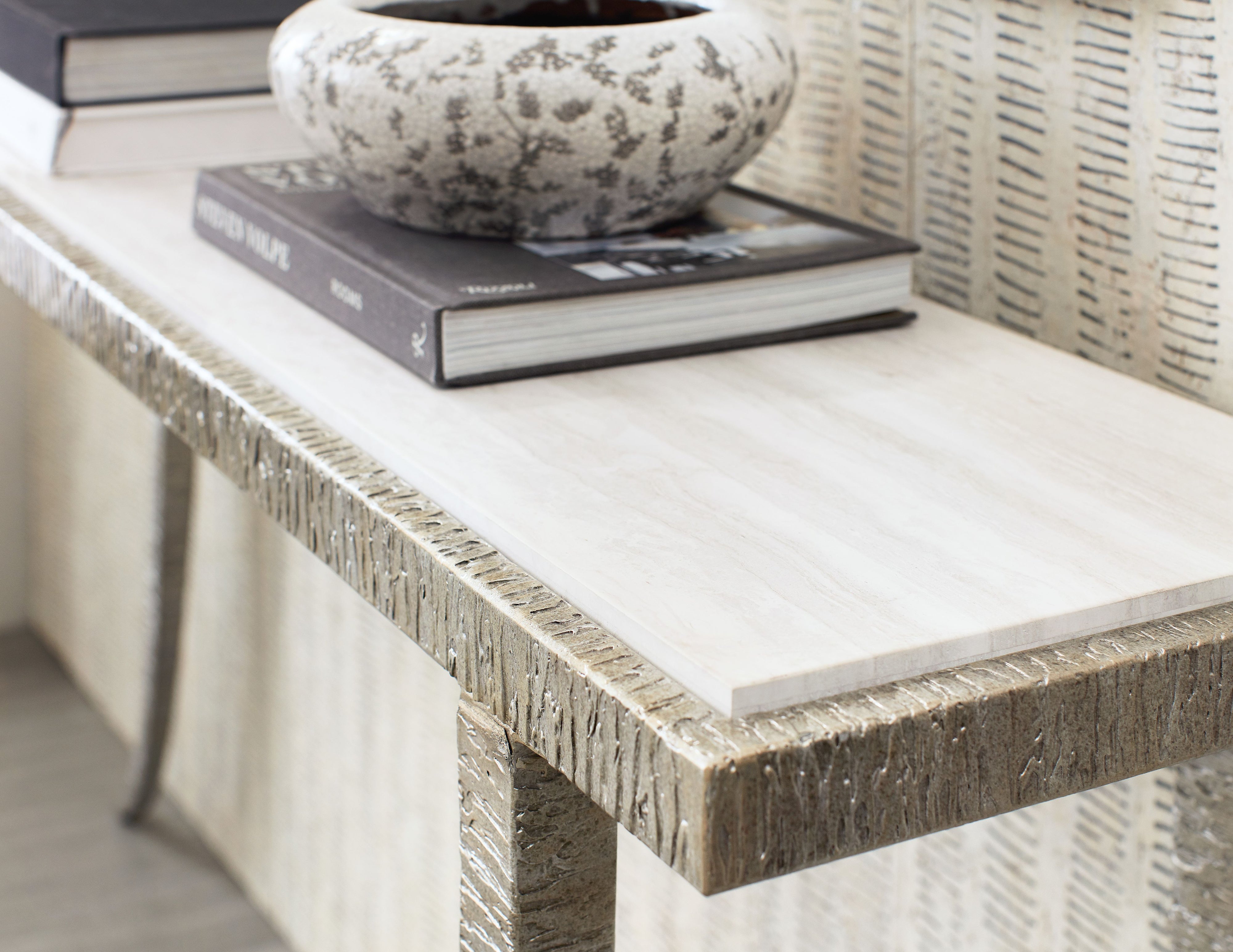 Melange Sabre Console Table with Marble Top & Silver Frame