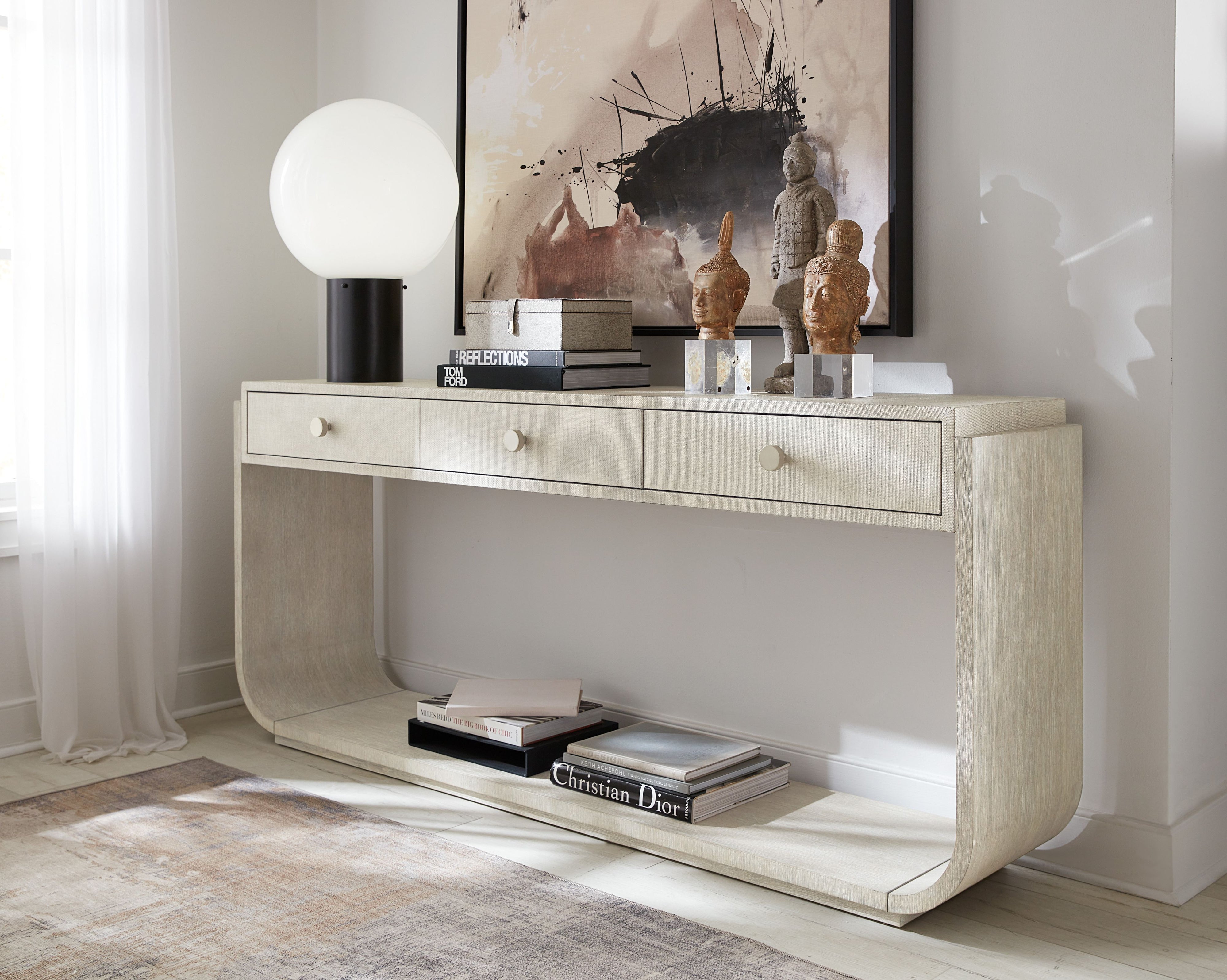 Modern Mood Console Table in Diamond Finish with Raffia