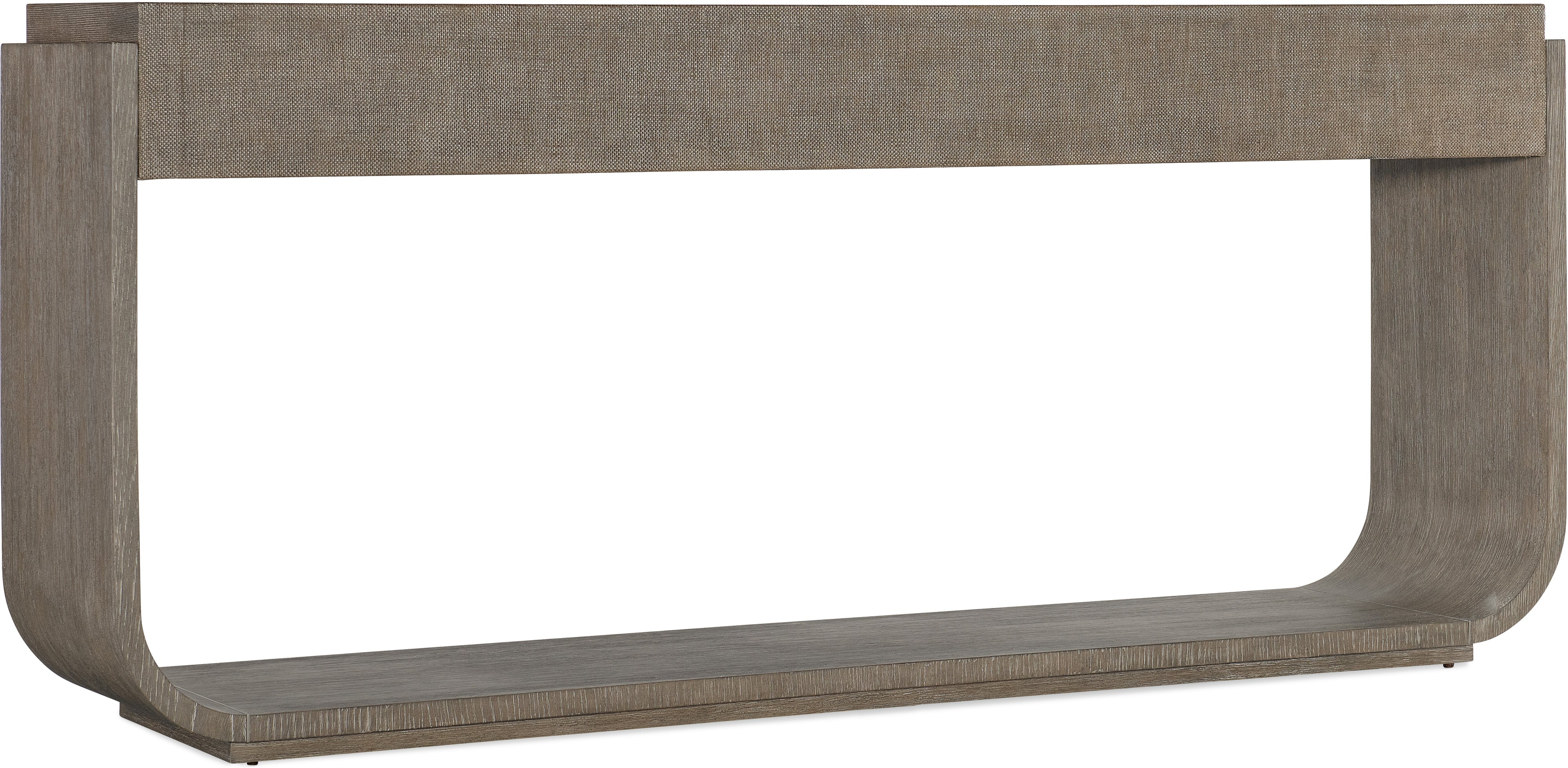 Modern Mood Console Table – Dark Mink Oak with Raffia Drawer