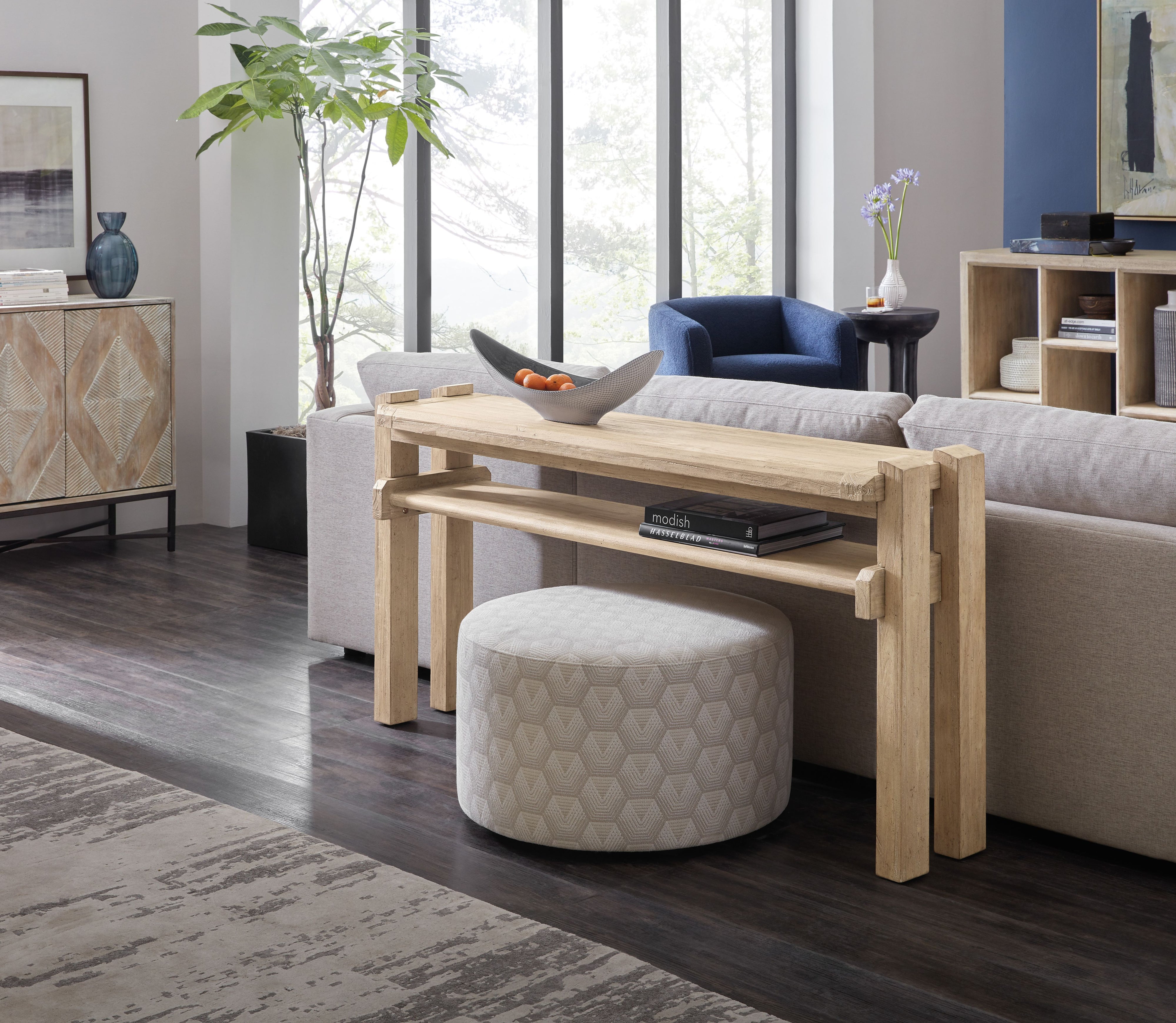 Commerce & Market Console – Light Acacia Wood, Narrow Design