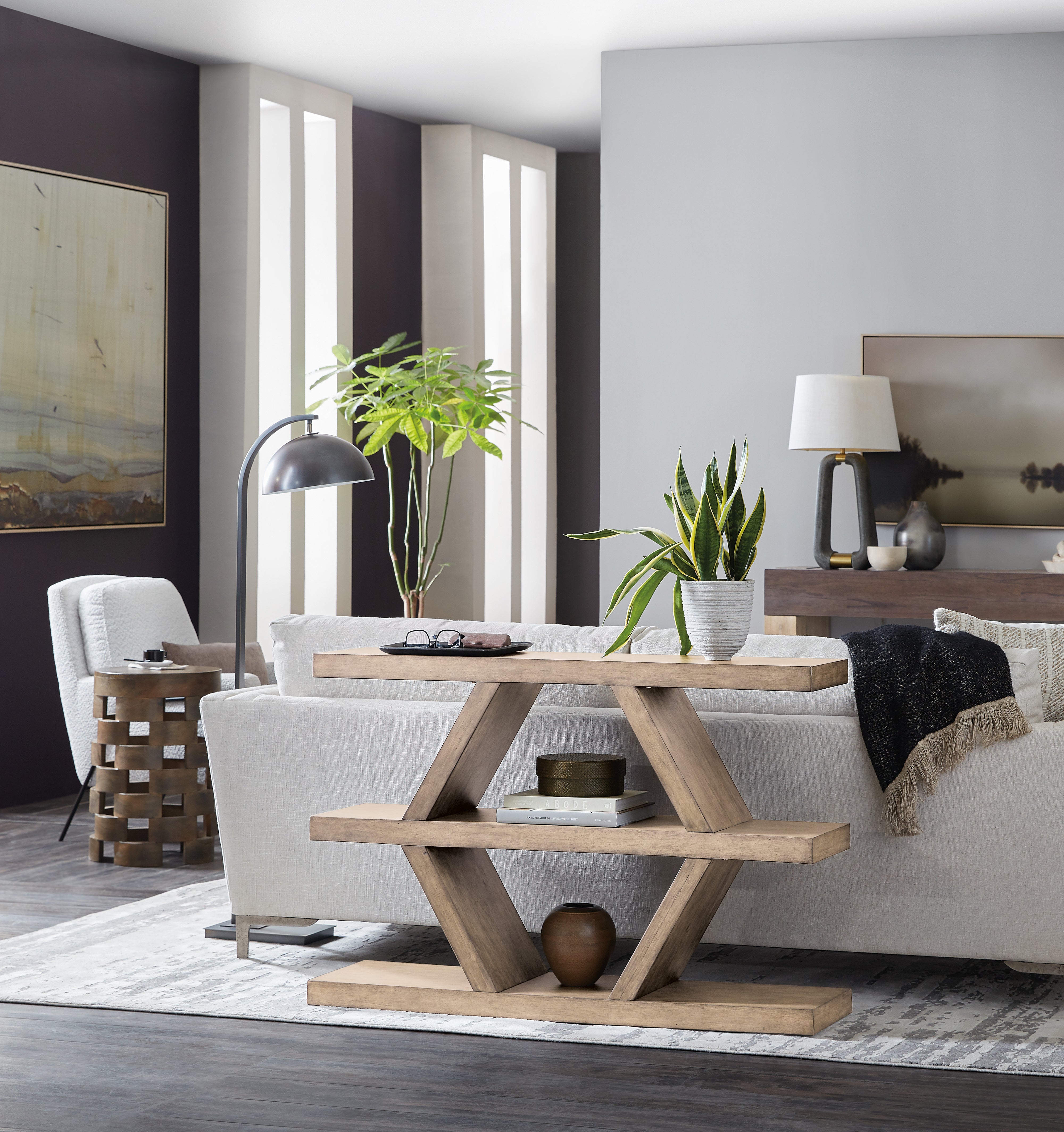 Commerce & Market Geo Lines Console–Light Acacia Wood Table