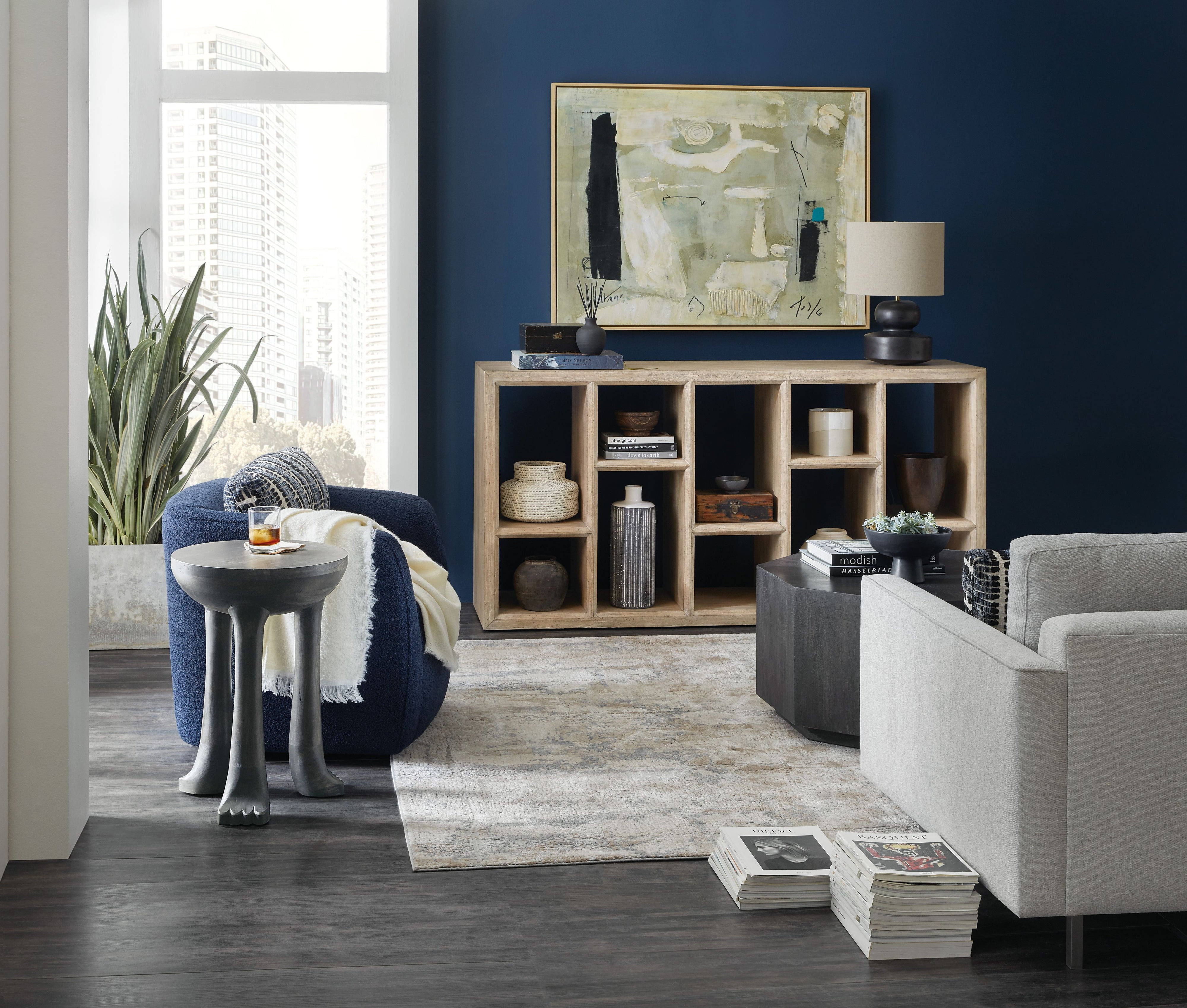 Commerce & Market Console – Light Oak Wood with 10 Shelves