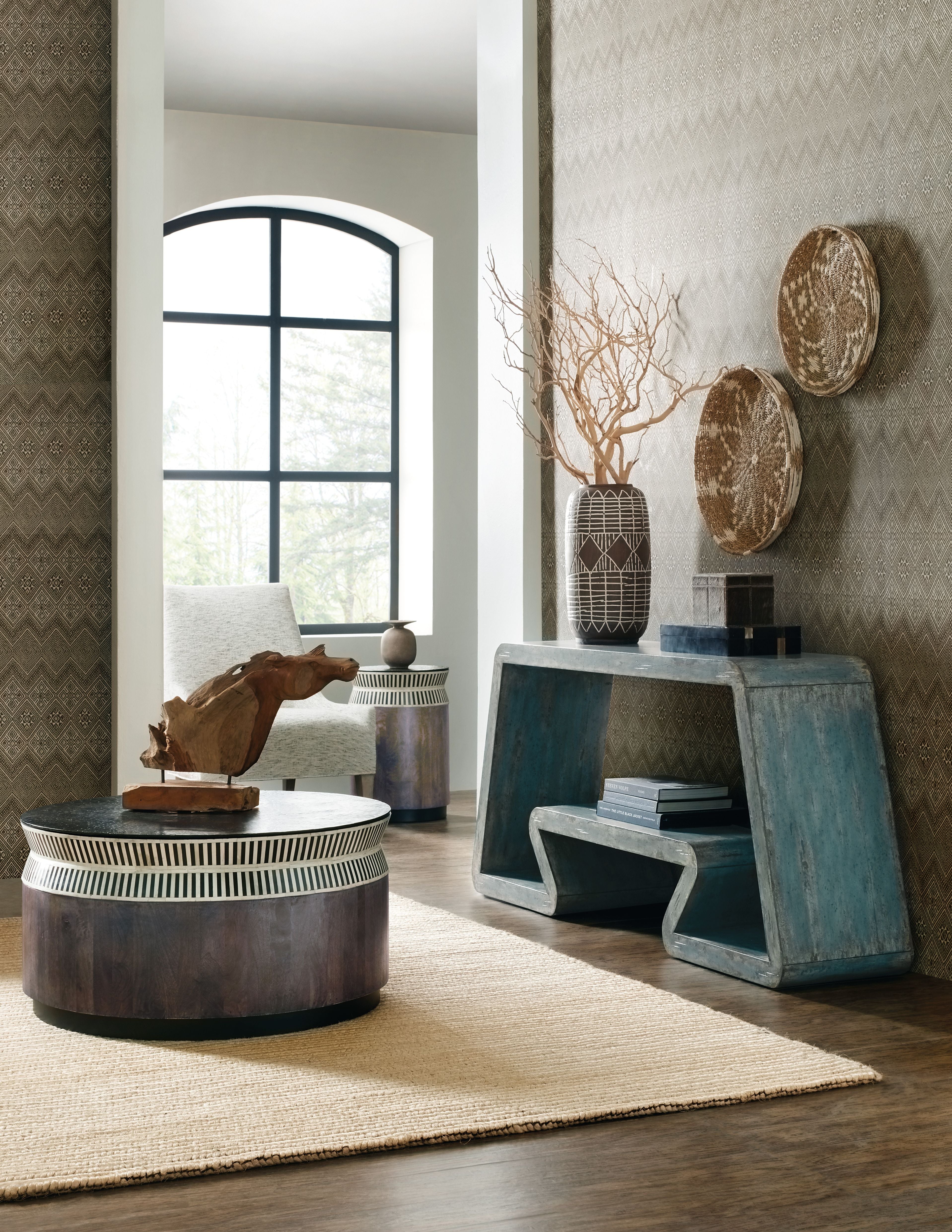 Inside Track Console Table – Vintage Sky Blue Maple Veneers