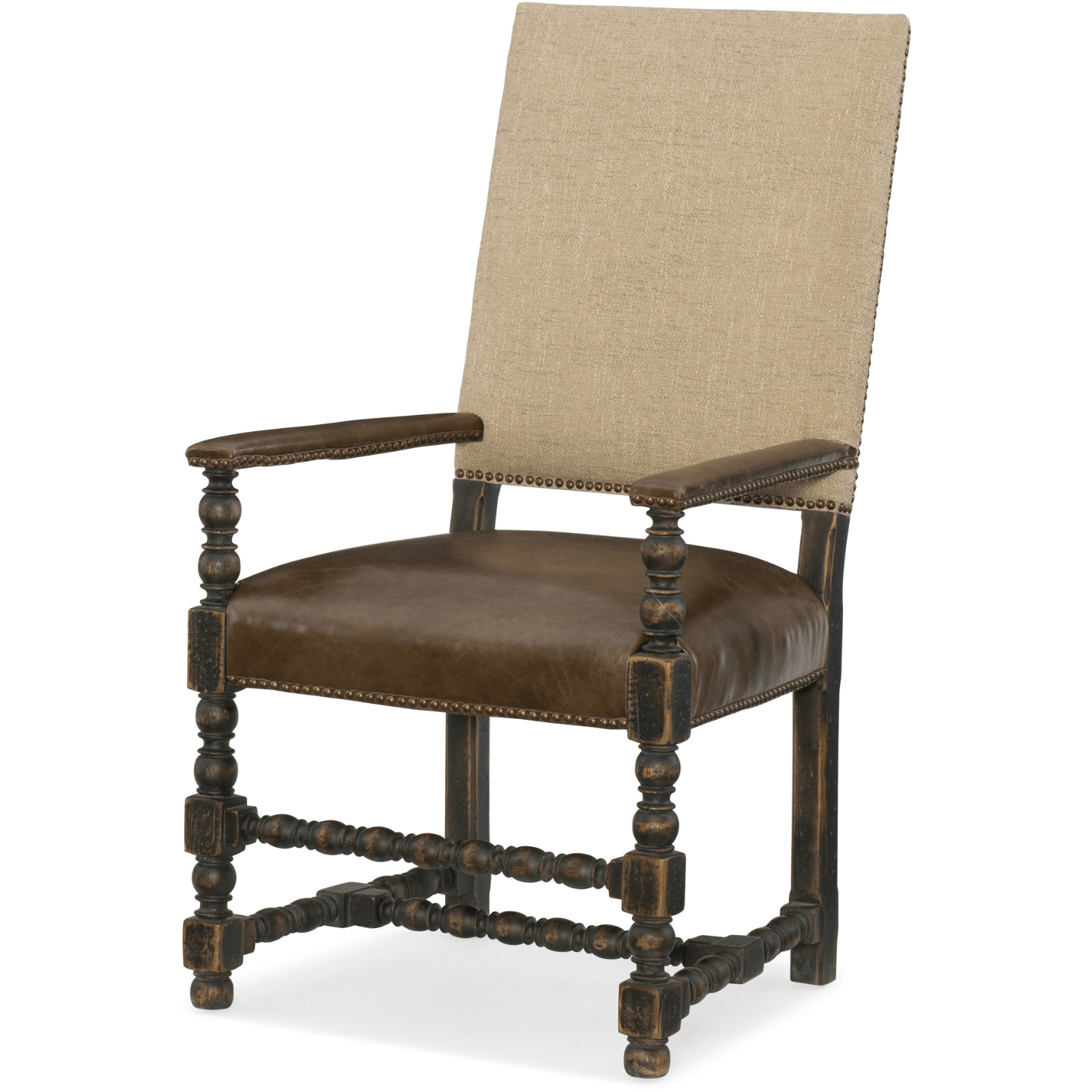 Hill Country Upholstered Arm Chair Leather & Fabric Black