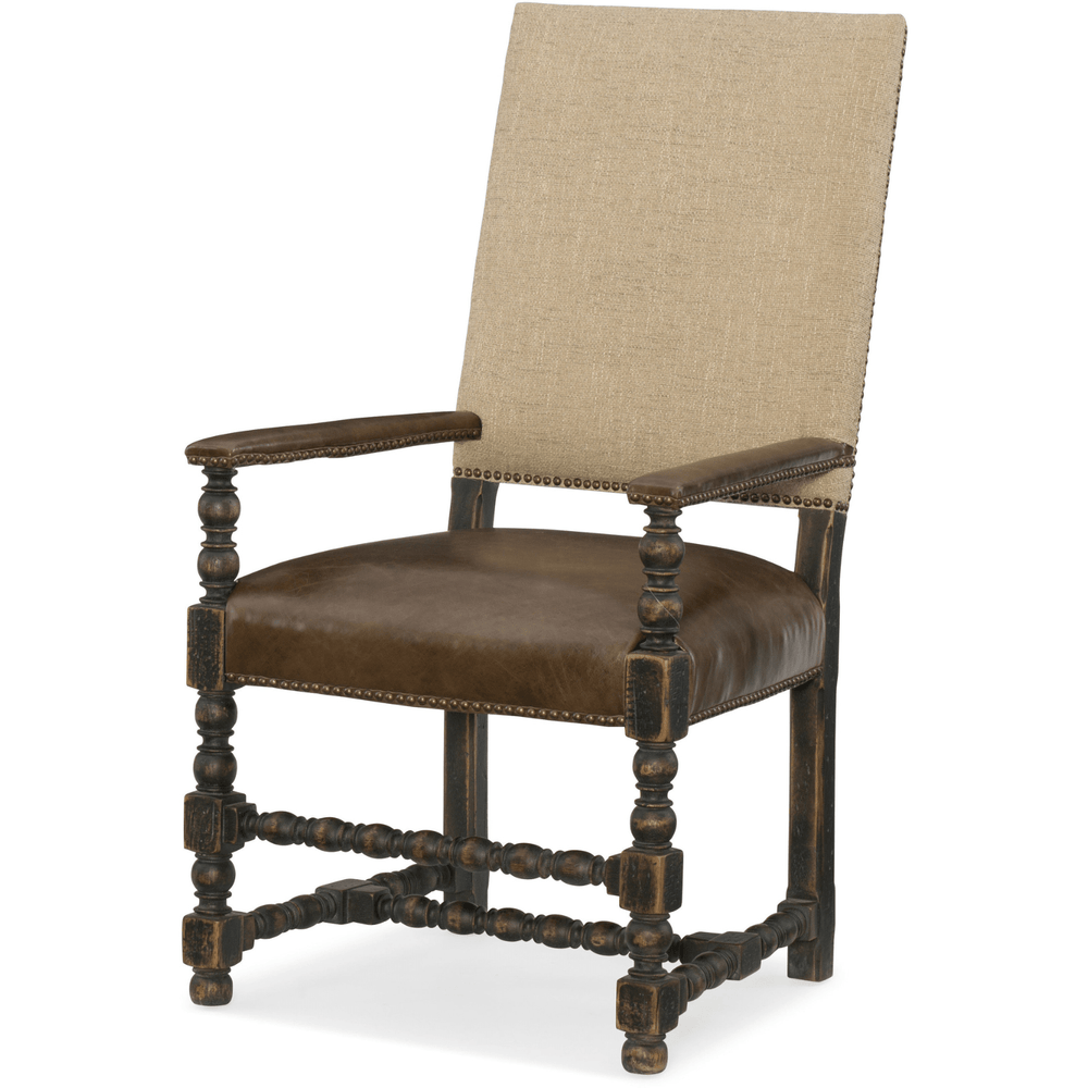 Hill Country Upholstered Arm Chair Leather & Fabric Black