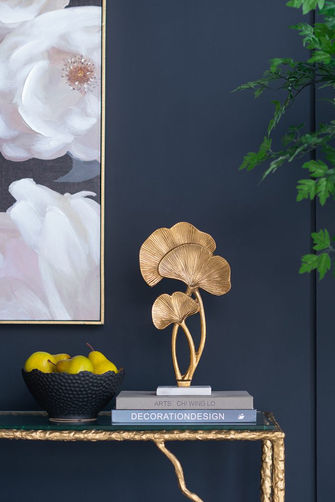 Decorative Gold Leaf Sculpture – Marble & Aluminum Accents