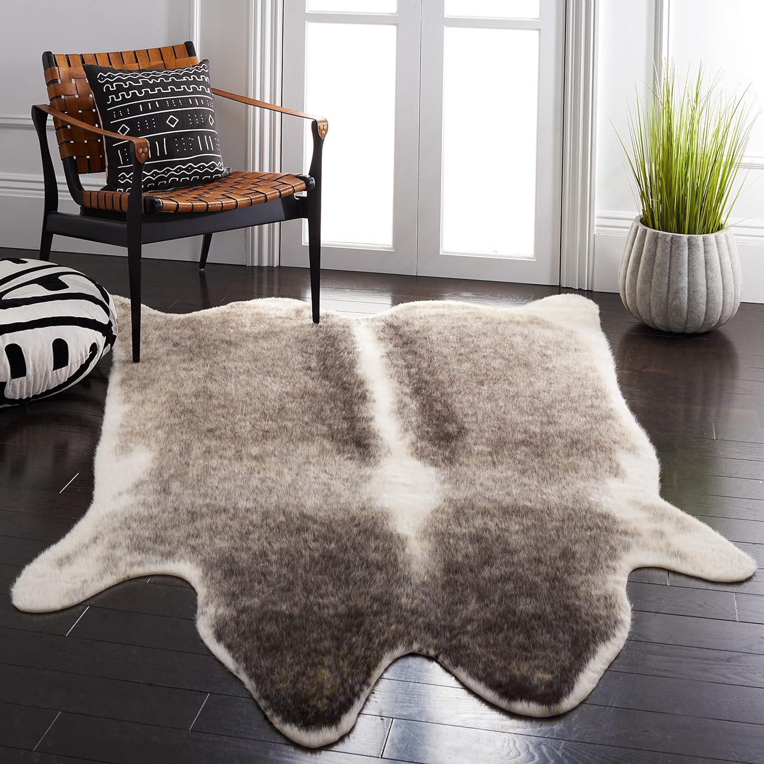 Faux Cowhide Rug – Dark Grey/Ivory, Pet & Child Friendly