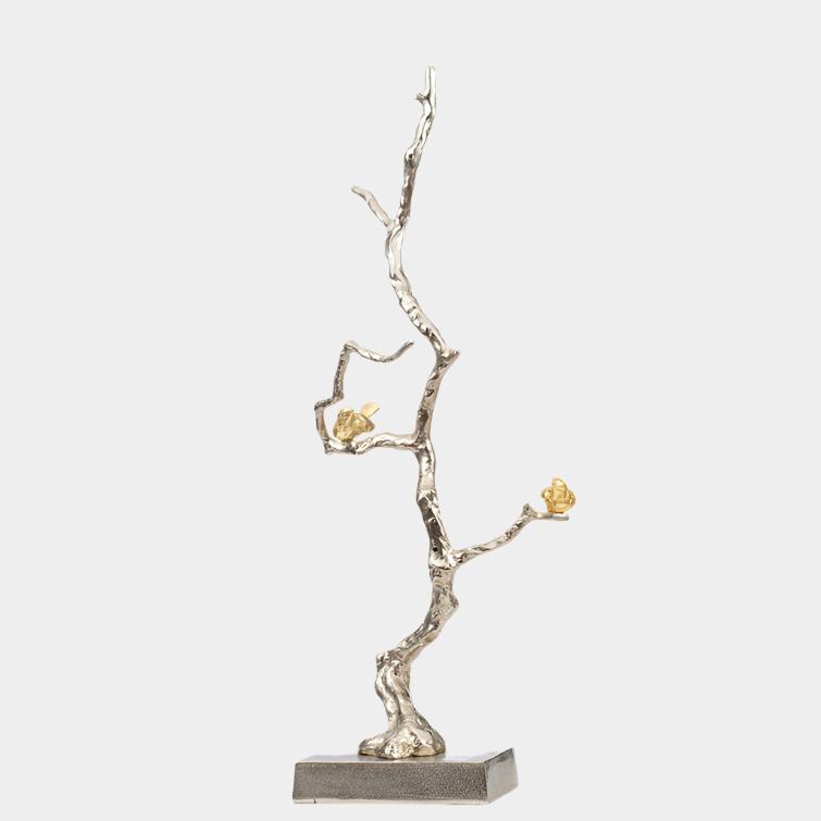 Enchanted Silver Branch Decor with Gold Birds, 28"H Figurine