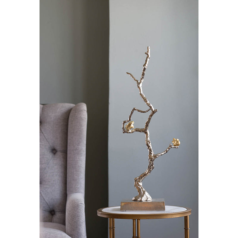 Enchanted Silver Branch Decor with Gold Birds, 28"H Figurine