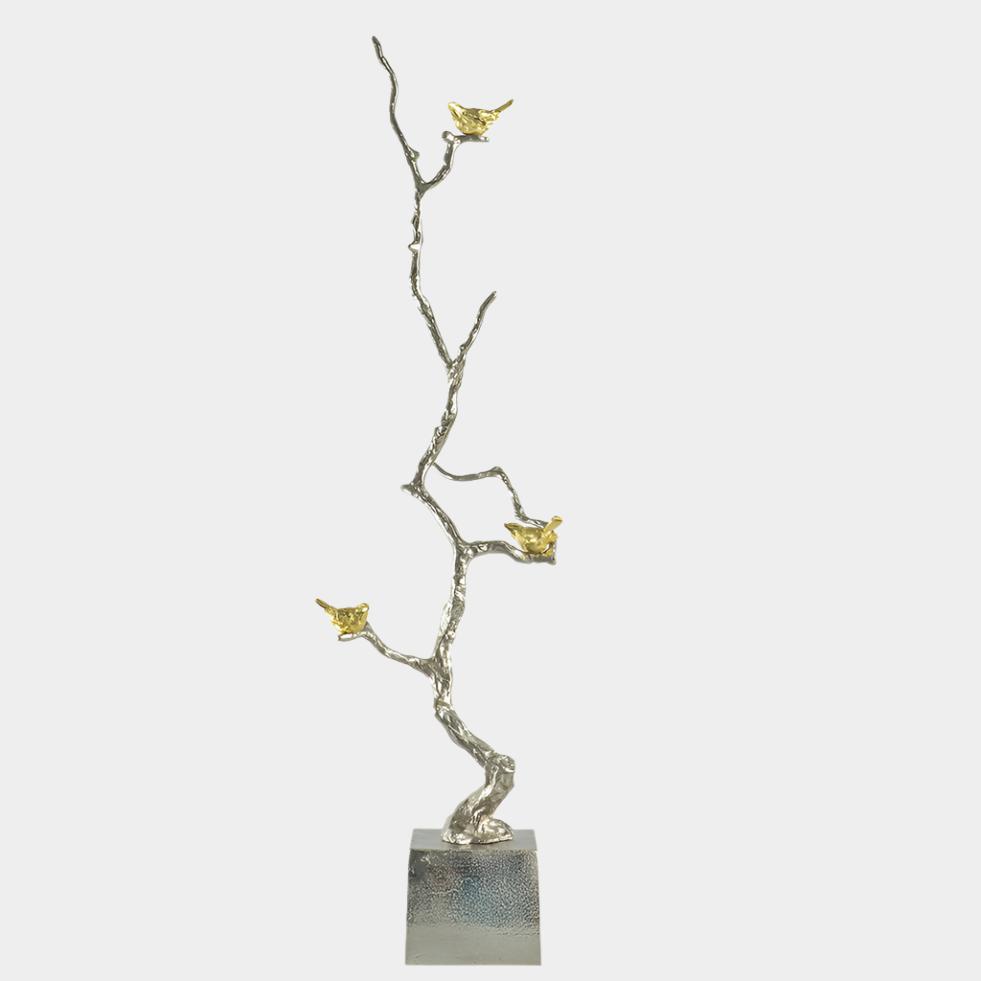 Enchanted 37" Silver Branch Decor with Gold Birds