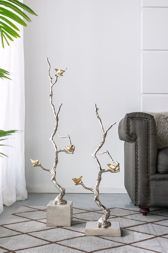 Enchanted 37" Silver Branch Decor with Gold Birds