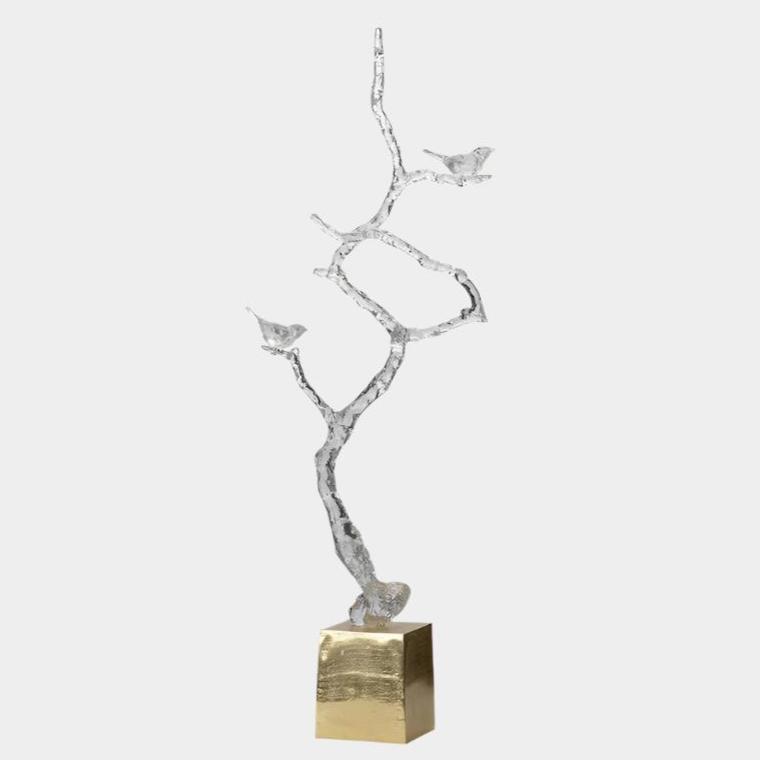 Atelier Branch Sculpture with Birds on Gold Stand