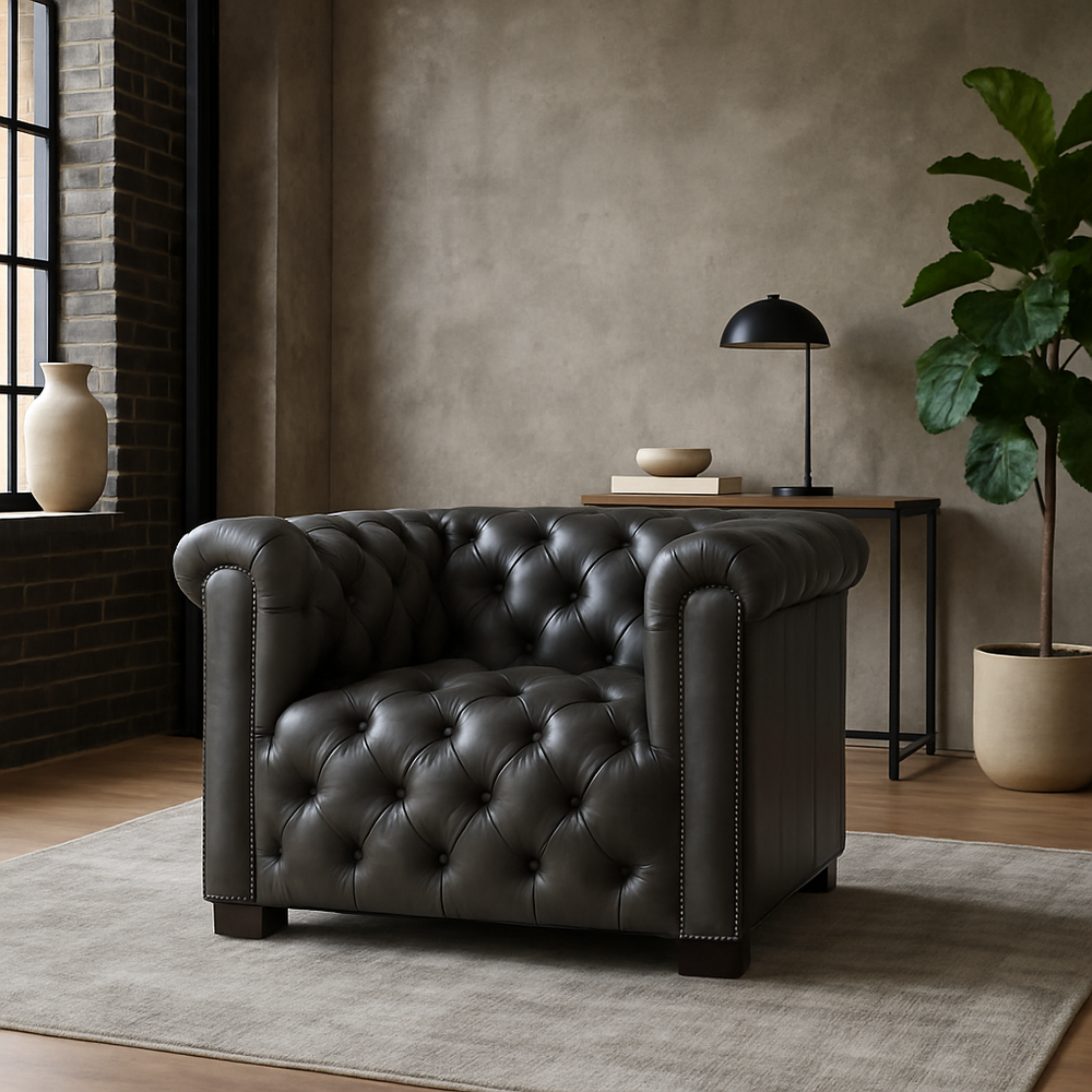 Savion Grandier Leather Power Recliner in Bellagio Gravel