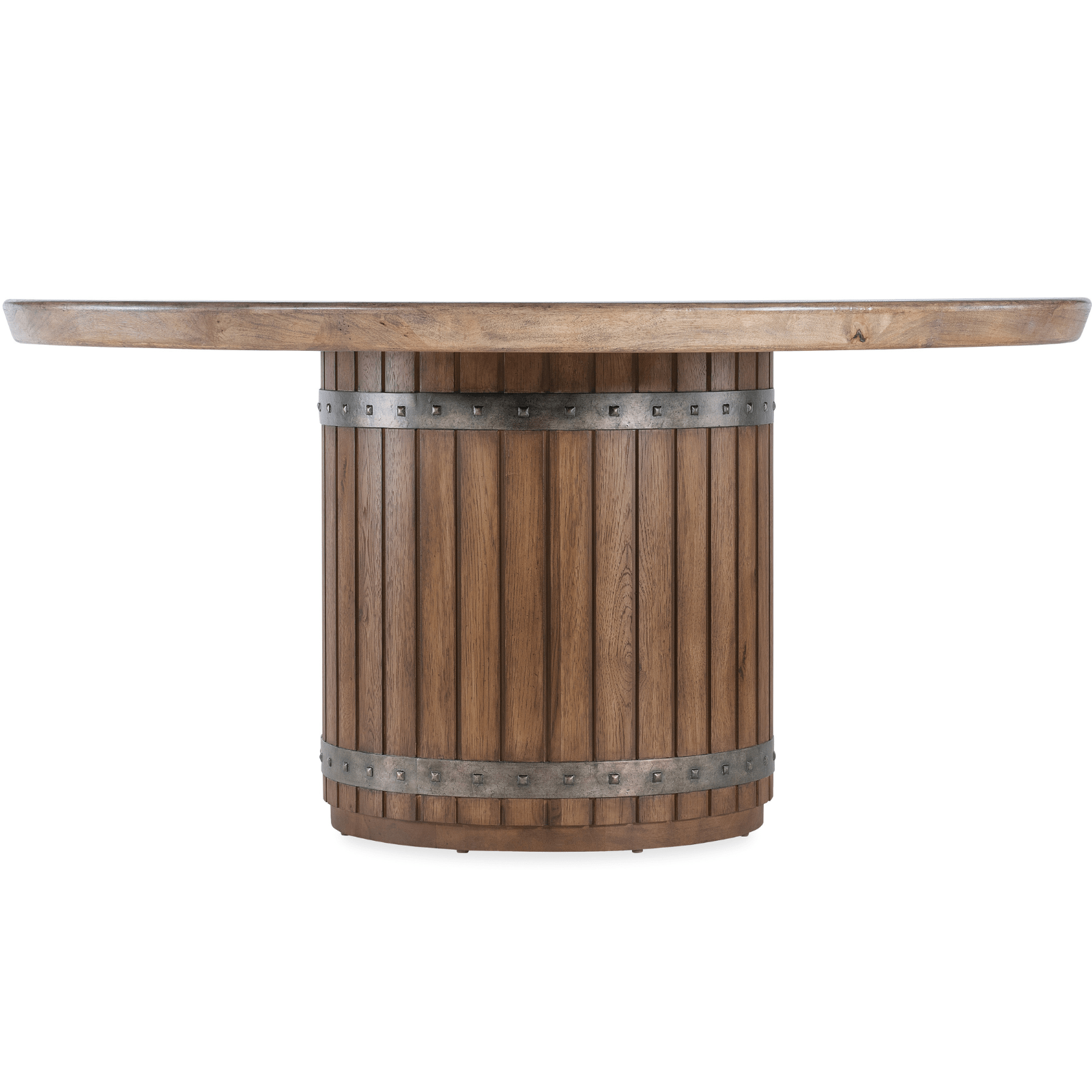 Vineyard Row 48" Round Dining Table – Pecan Veneers & Rope