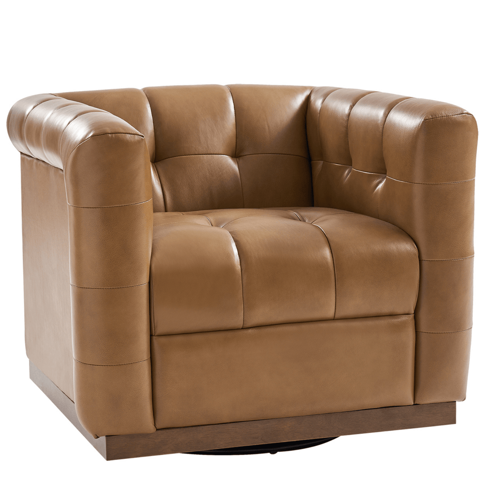Arnold Genuine Leather Swivel Club Chair in Camel