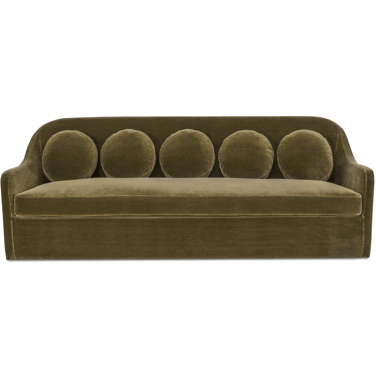 Rialto Sofa in Dark Green–Faux Mohair Upholstery, 5 Cushions