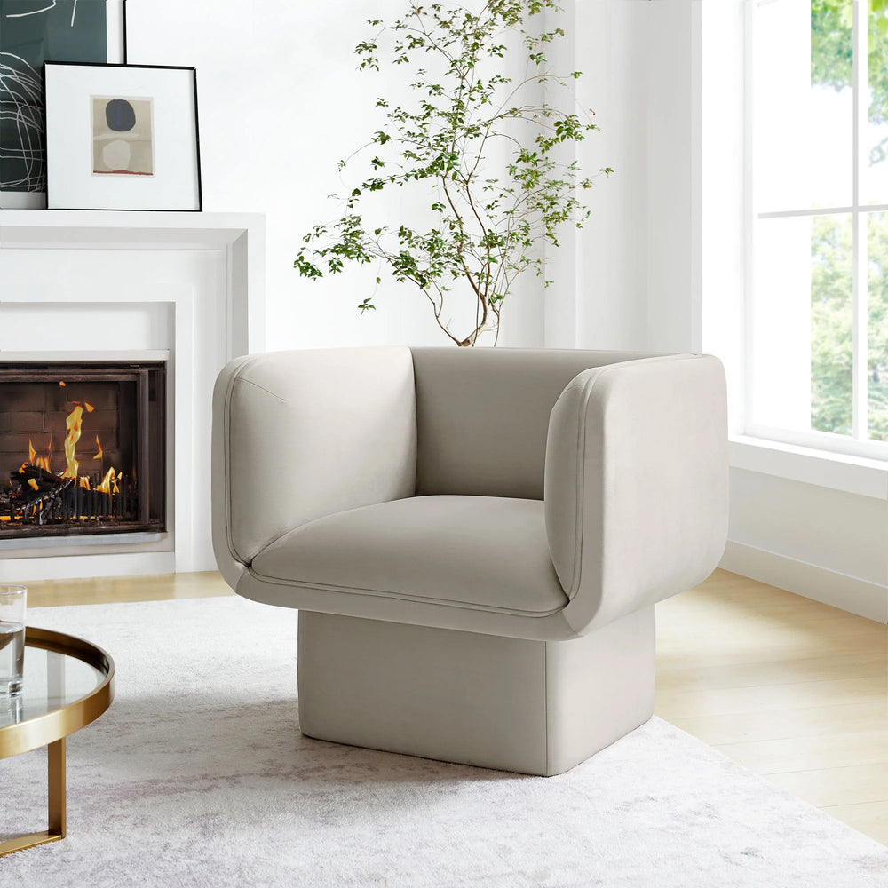 Tate Performance Velvet Accent Chair in Almond