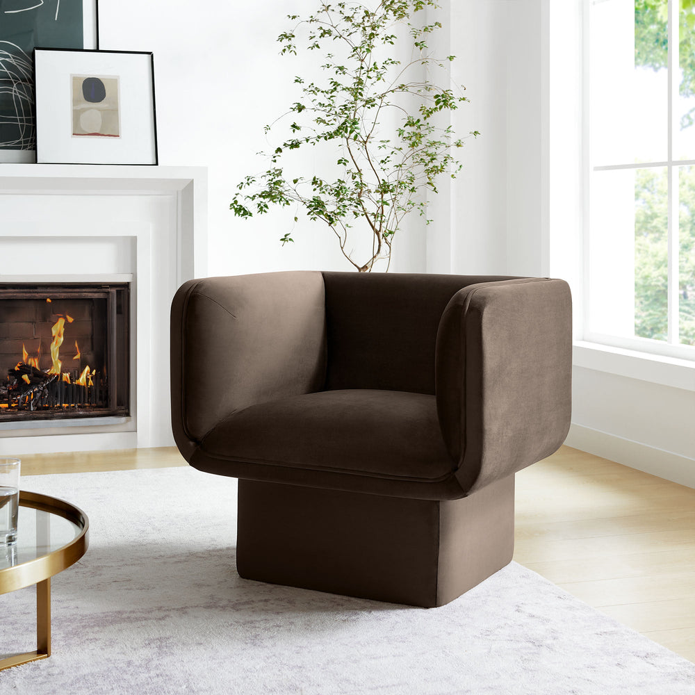 Tate Performance Velvet Accent Chair in Chocolate Brown