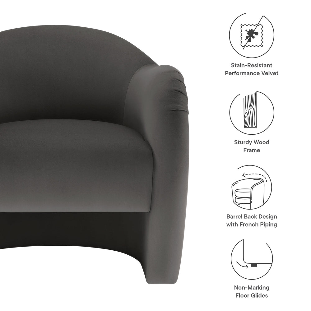 Compose Performance Velvet Accent Chair in Storm Gray