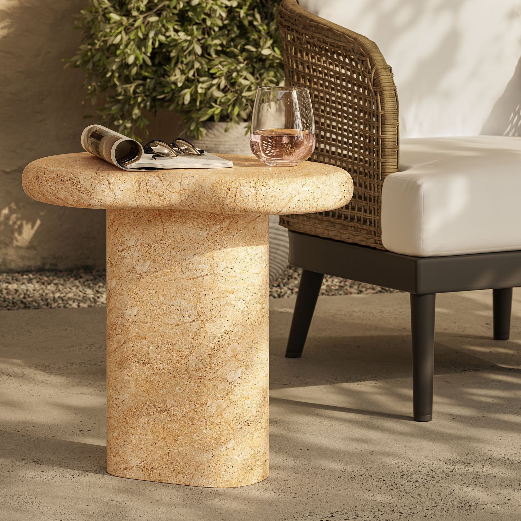 Elowen Faux Travertine Side Table