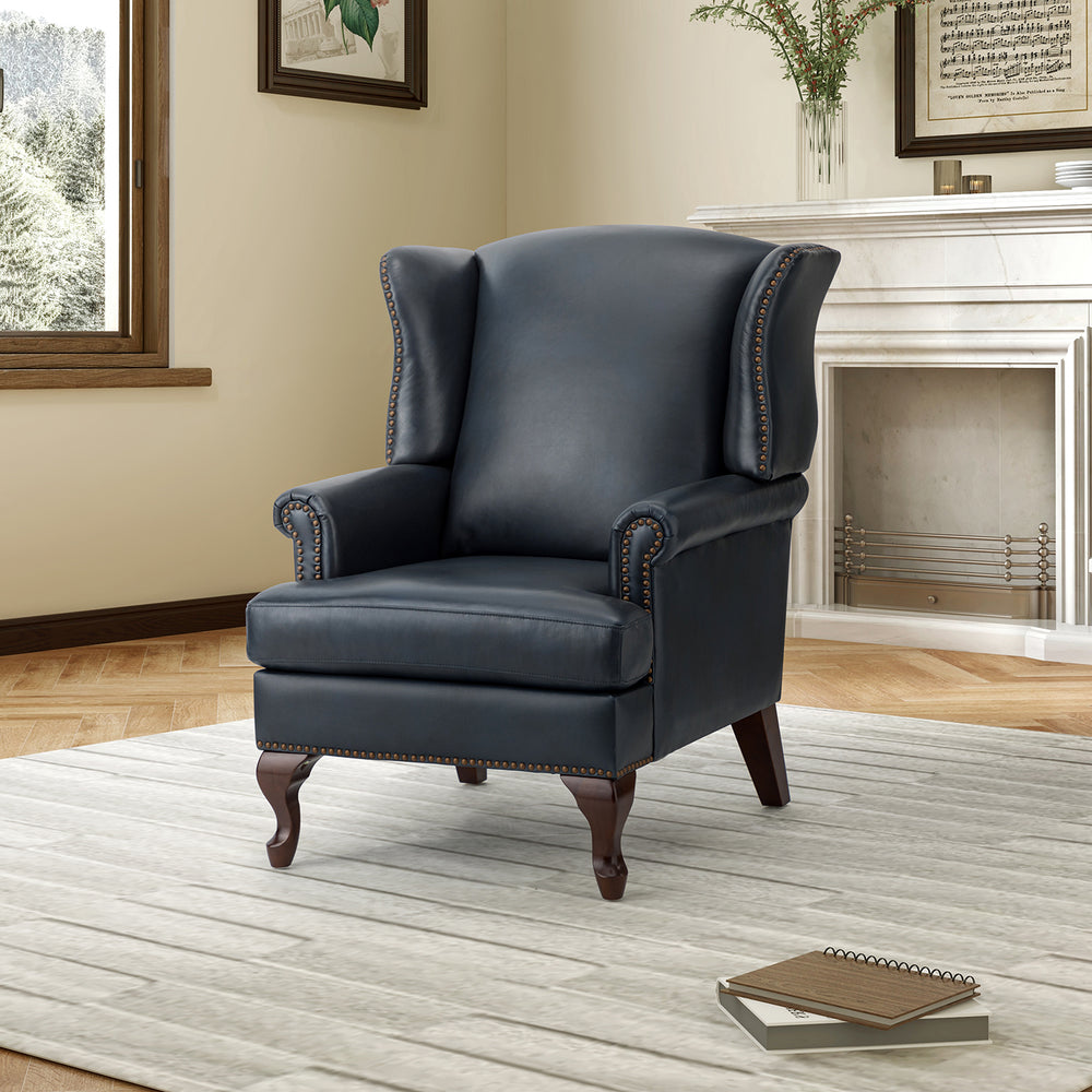 Baptist Armchair in Navy with Cabriole Legs & Nailhead Trim
