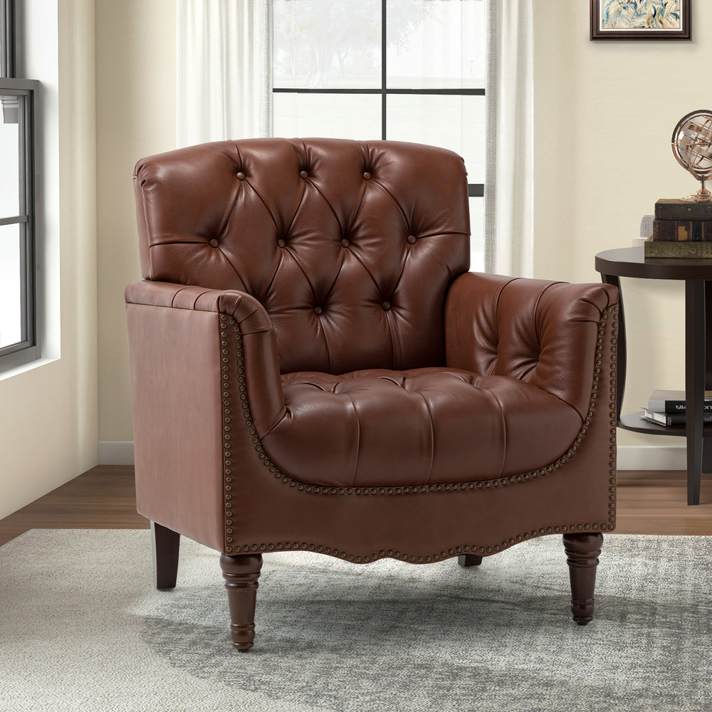 Elijah Armchair in Burgundy with Tufted Back and Nailhead