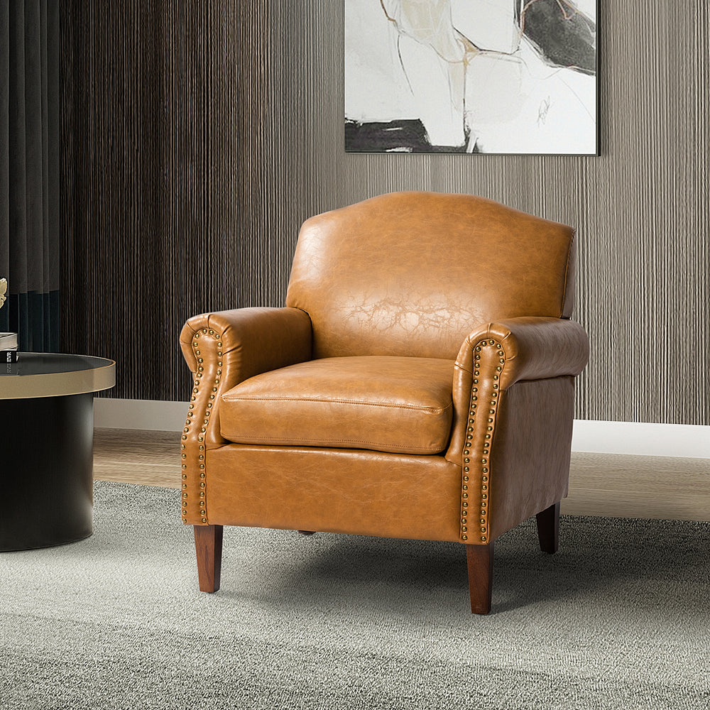Eric Armchair in Camel with Nailhead Trim and Vegan Leather