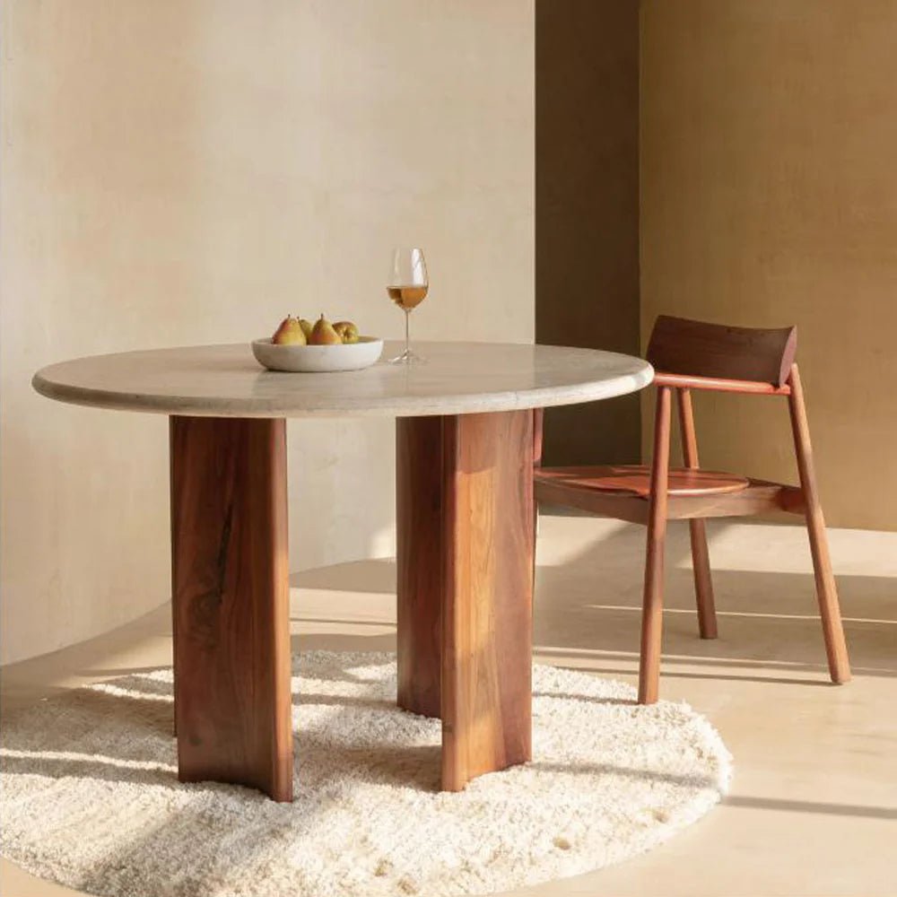 Trinsly Travertine Top Dining Table