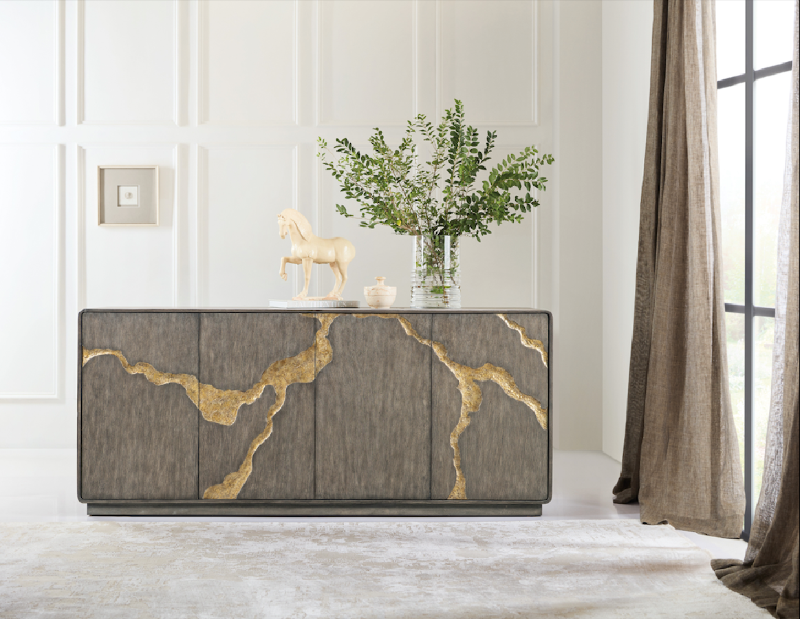 Fissured Entertainment Credenza – Oak Veneers, Olive Green