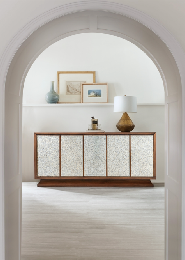 Lloyds Leopard Entertainment Credenza –Walnut & Silver Glass