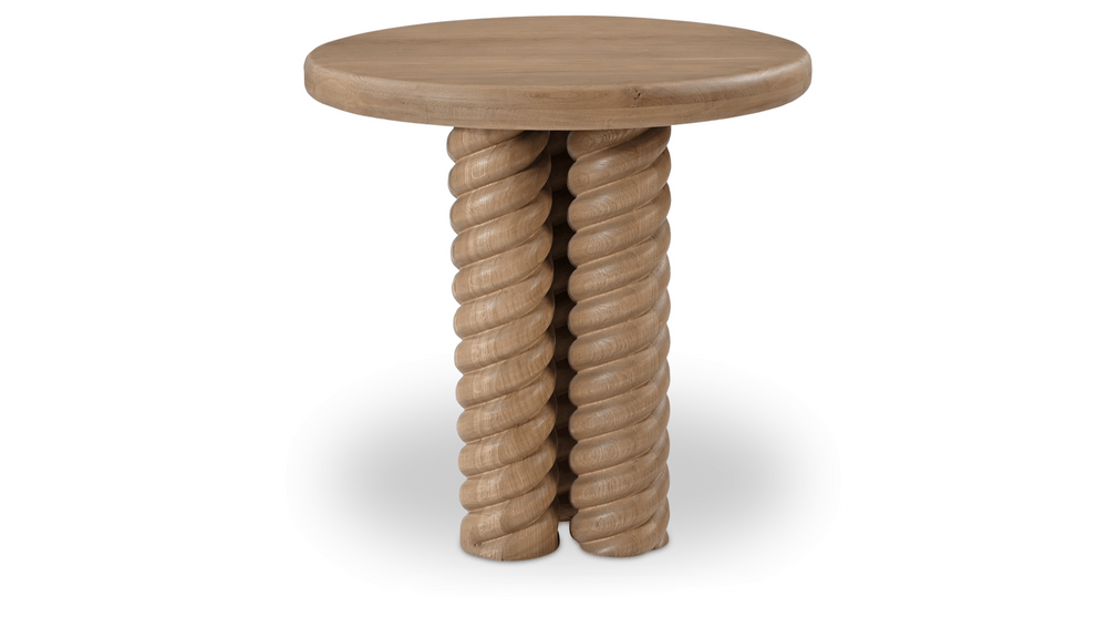 Treccia Solid Oak Side Table with Turned & Braided Details