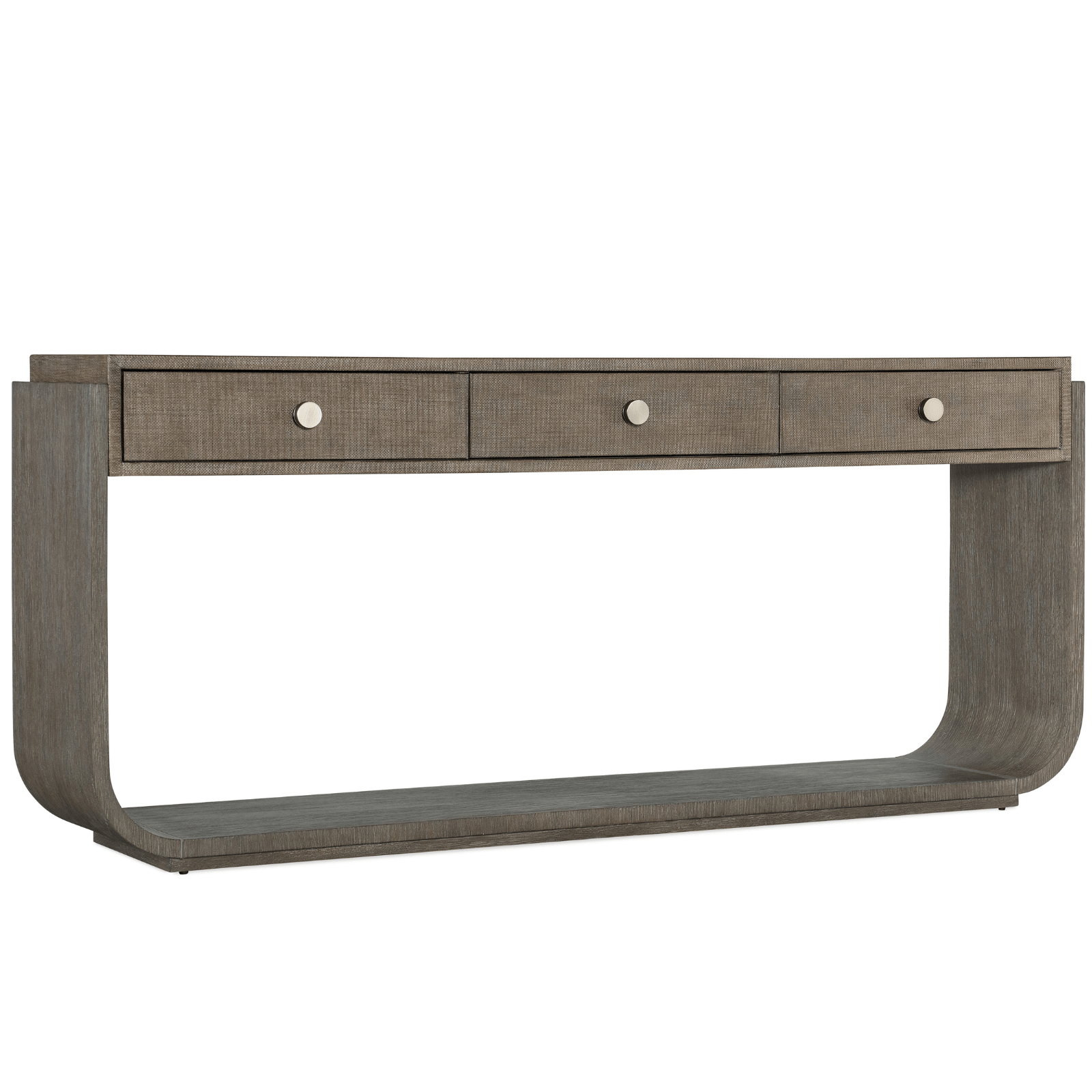 Modern Mood Console Table – Dark Mink Oak with Raffia Drawer
