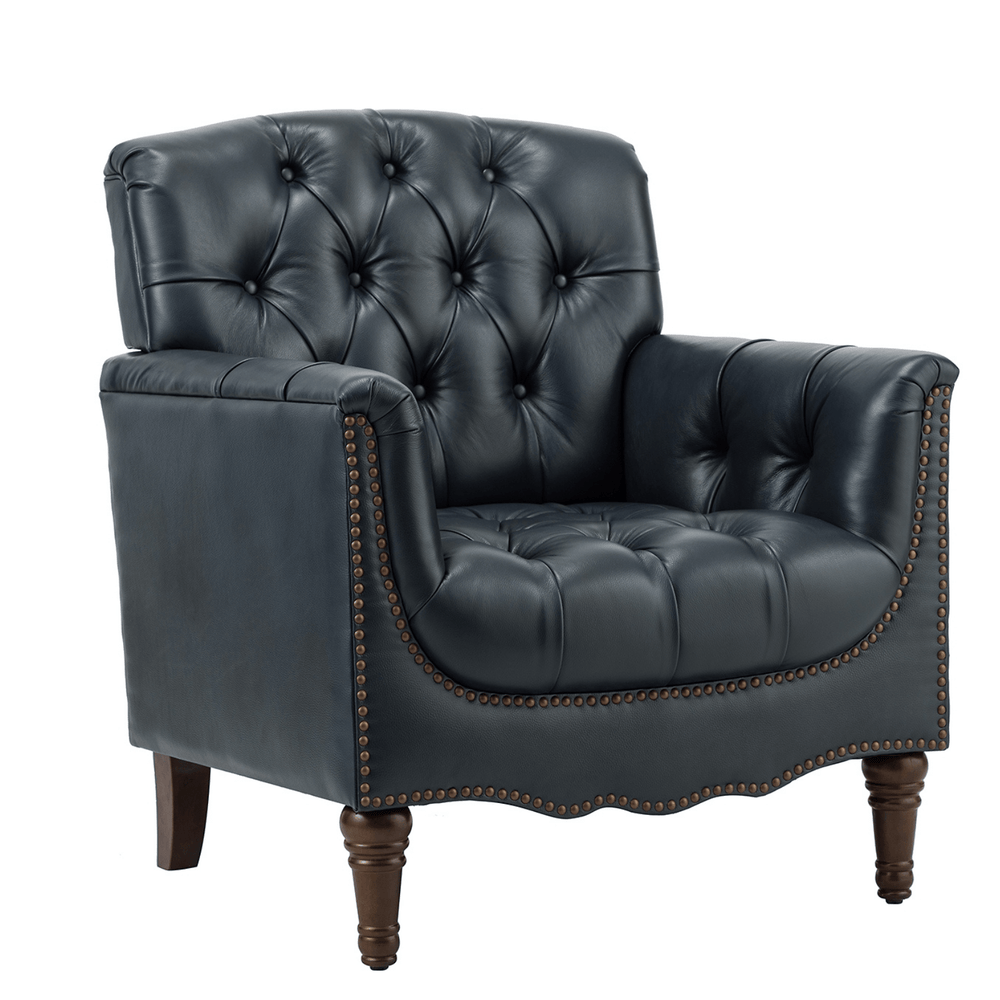 Elijah Armchair in Navy with Tufted Back and Nailhead Trim