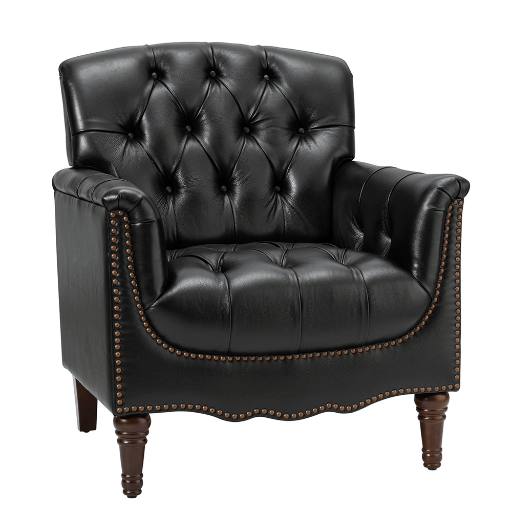 Elijah Armchair in Black with Tufted Back and Nailhead Trim