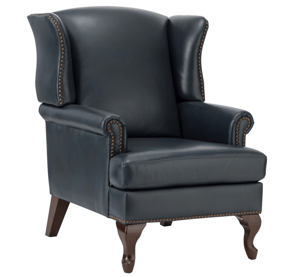 Baptist Armchair in Navy with Cabriole Legs & Nailhead Trim
