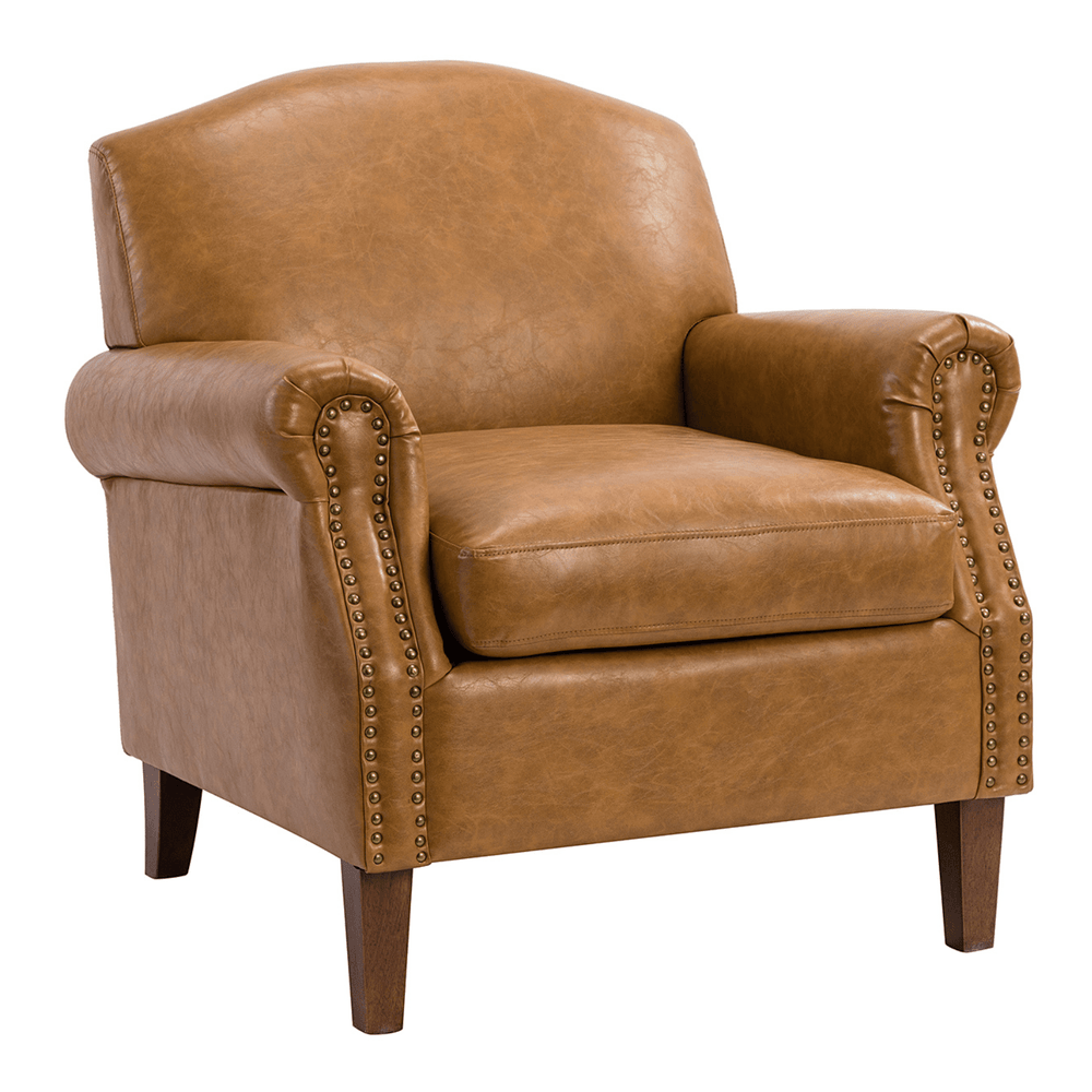 Eric Armchair in Camel with Nailhead Trim and Vegan Leather