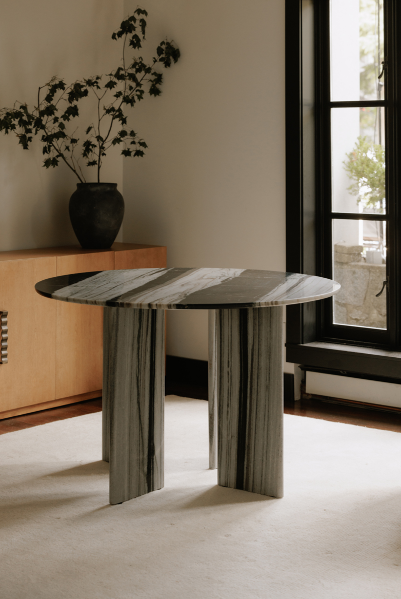 Celia Round Dining Table in White Panda Marble