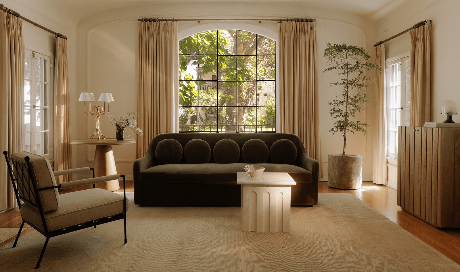 Rialto Sofa in Dark Green–Faux Mohair Upholstery, 5 Cushions