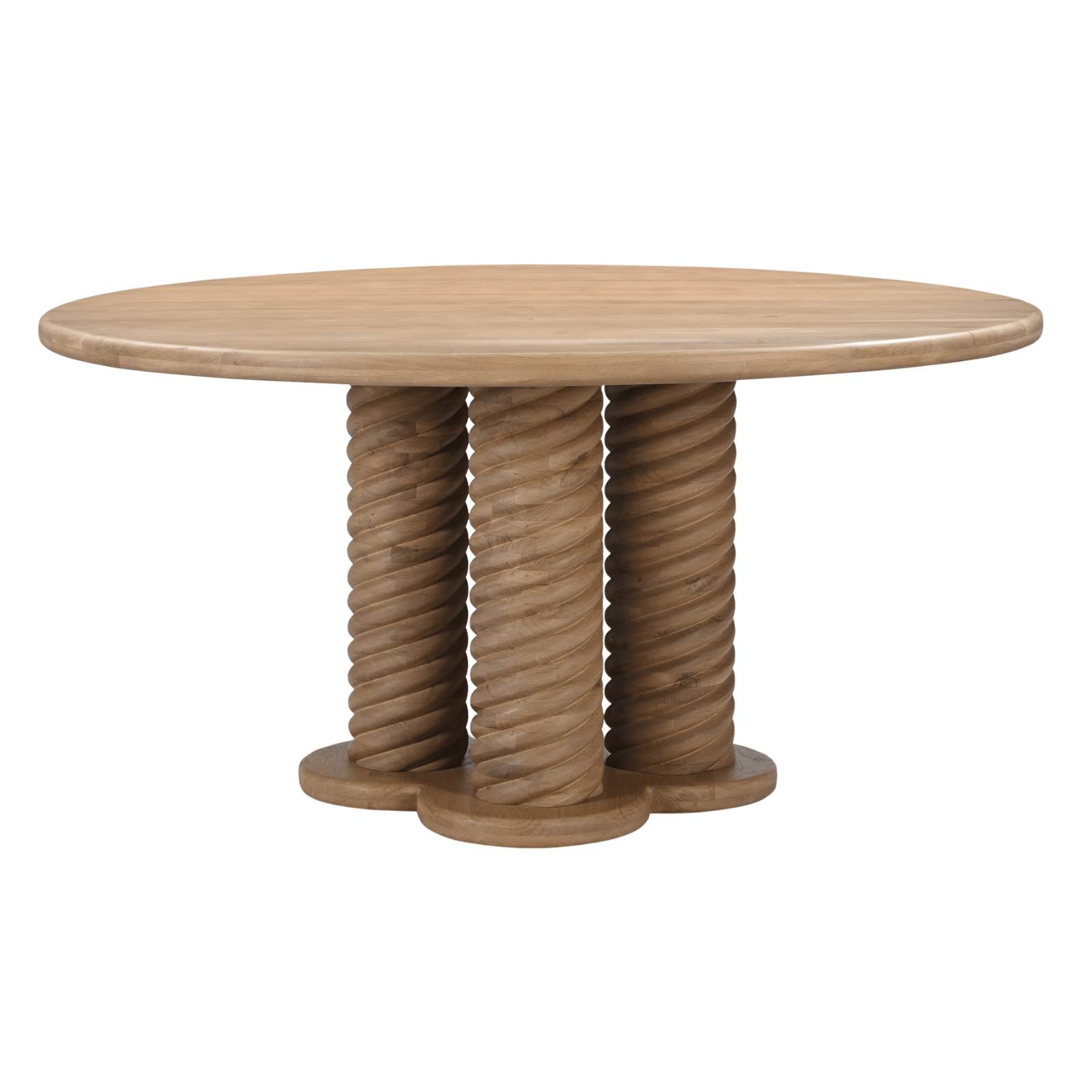 Treccia 60" Round Dining Table – Solid Oak & Iron Pedestal