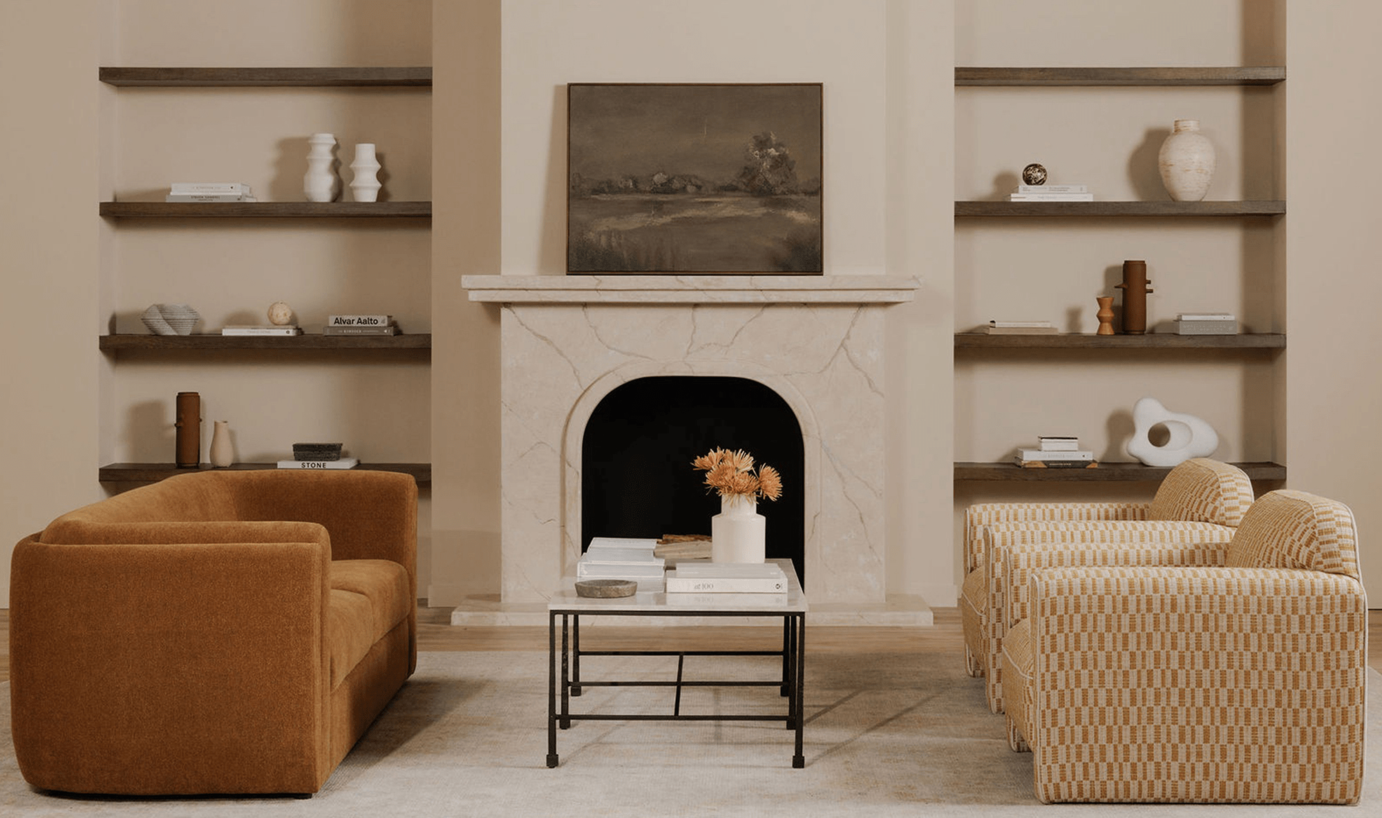 River Coffee Table with Botticino Marble