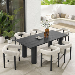 Nautica 7-Piece Rectangular Outdoor Patio Aluminum Dining Table and Chairs Set - Ivory / Graphite