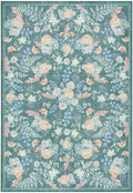 Botanical Washables Green Multicolor Farmhouse Polyester Area Rug