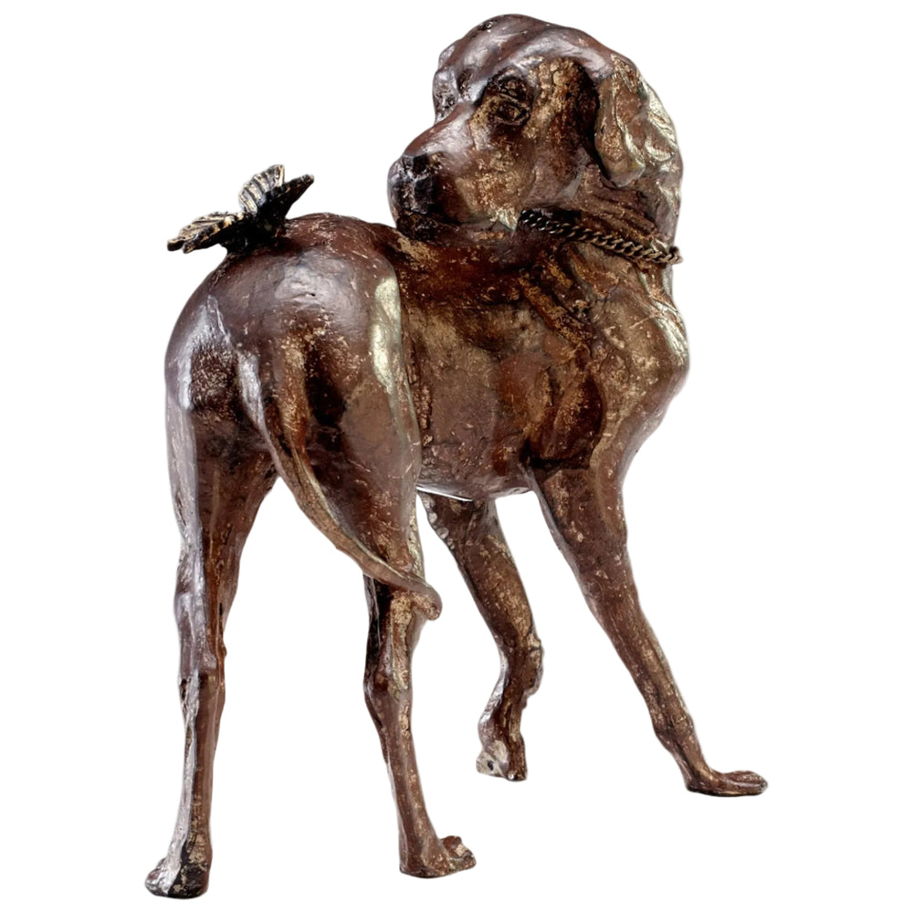 Rubbed Red Dog and Butterfly Sculpture