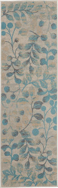 Tranquil Ivory Turquoise Farmhouse Polypropylene Area Rug