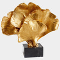 Gold Gilded Bloom Sculpture with Marble Cube Vase, 14.25"
