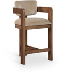 Roderick Beige Velvet Upholstered Counter Stool - C