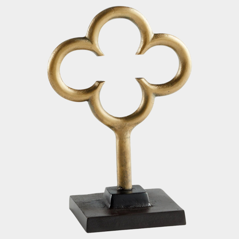 Quatrefoil Gold Sculpture – Brass & Marble Home Decor